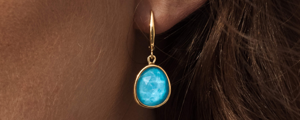 Gold Statement Earrings - Amalfi Blue Statement Earrings - Serendipity