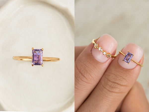 Mother's Day Jewelry - Baguette Ring Amethyst Charlotte Gemstone Stacking Rings