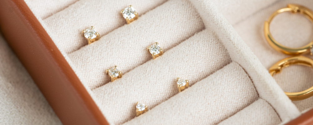 Anniversary Jewelry - 14k Yellow Gold Diamond Stud Earrings - Aria