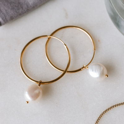 Freshwater Pearls - Hoop Earrings with Pearl - Rebecca