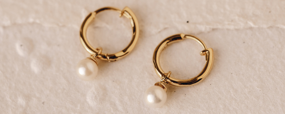 Gold Hoop Earrings - Pearl Huggie Earrings - Kirsten 