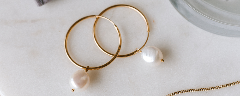  Gold Hoop Earrings-Hoop Earrings with Pearl - Rebecca