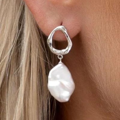 Sterling Silver - Keshi Pearl Earrings Silver - Adriana