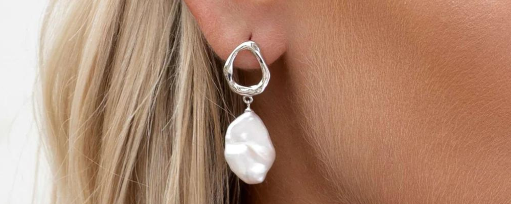Sterling Silver Earrings - Keshi Pearl Earrings Silver - Adriana