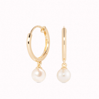 Minimalist Earrings - 14k Gold Huggie Earrings with Pearl - Alicia