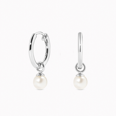 Types of Silver - Pearl Huggie Earrings Silver - Kirsten