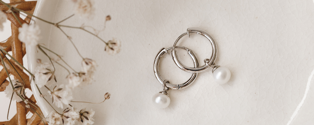 Sterling Silver Earrings - Pearl Huggie Earrings Silver - Kirsten