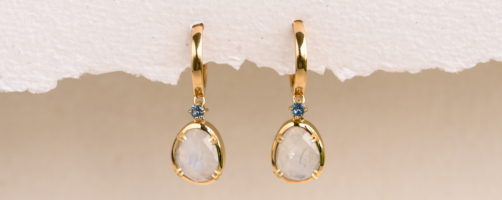 Gold Statement Earrings - Rainbow Moonstone Earrings - Victoria