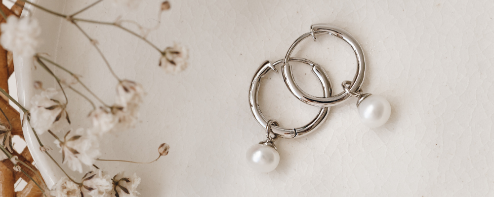 White Gold vs Silver - Pearl Huggie Earrings - Kirsten