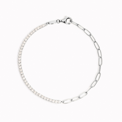 Sterling Silver - Silver Tennis Bracelet (Half) - White 