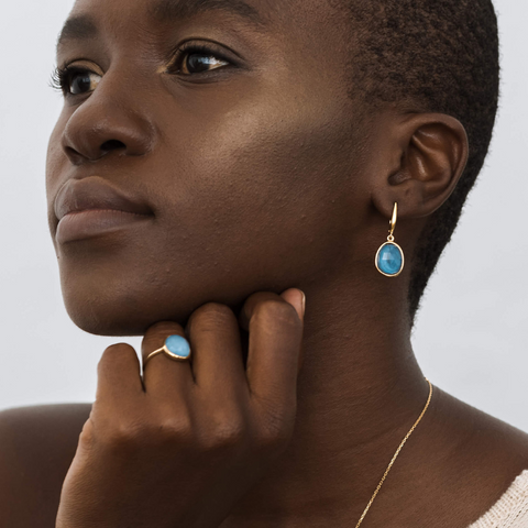 blue opal statement earring and ring serendipity window to my soul
