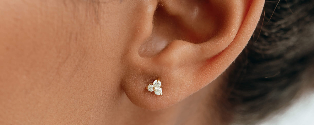 Linjer Mom Jewelry - 14k Yellow Gold Diamond Stud Earrings - Trillium