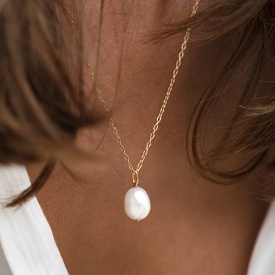 Gold Vermeil Pearl Pendant Necklace - Baroque Pearl Necklace