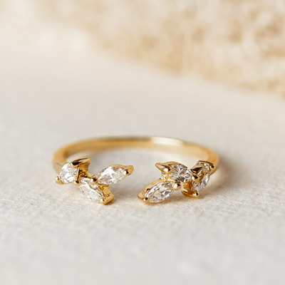 Gold Vermeil Gemstone Ring- Open Leaf Ring Ada