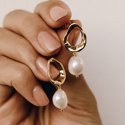 Gold Vermeil Earrings with Pearl Drop - Pearl Drop Earrings Mathilde