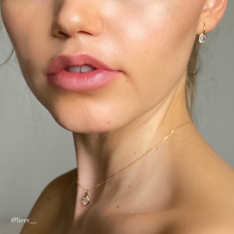 sigrid gemstone earrings and necklace rose quartz