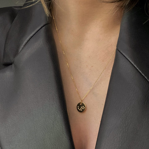Zodiac Necklace on neck